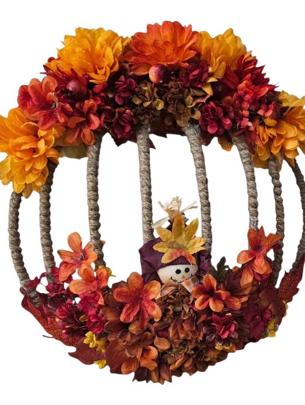 Handmade Double-Sided Fall Pumpkin Wire Wreath Coppy Autumn Farmhouse
